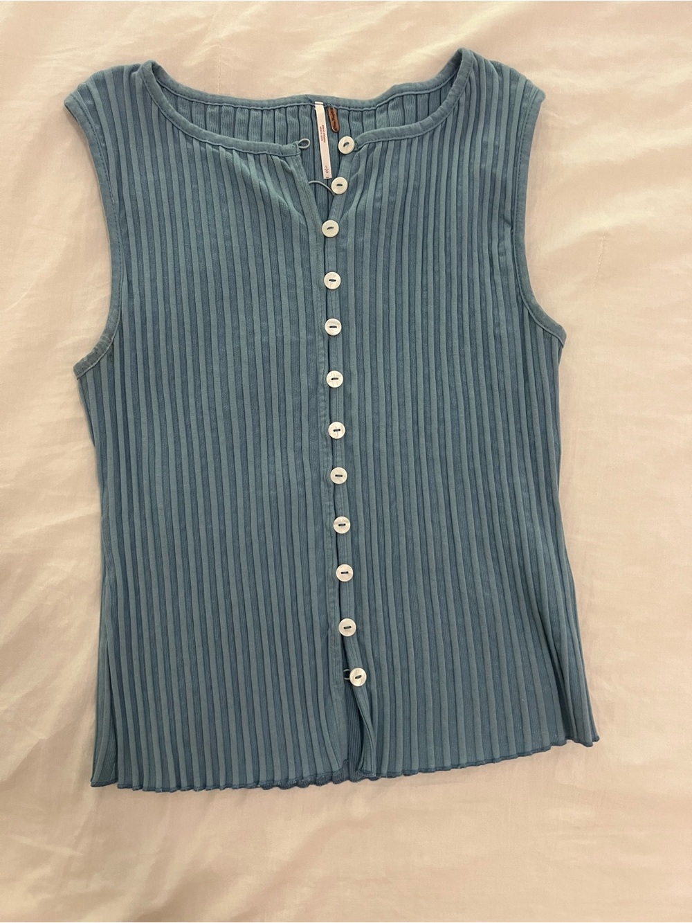 Free People Ribbed Button-Front Tank Top - Dusty Blue